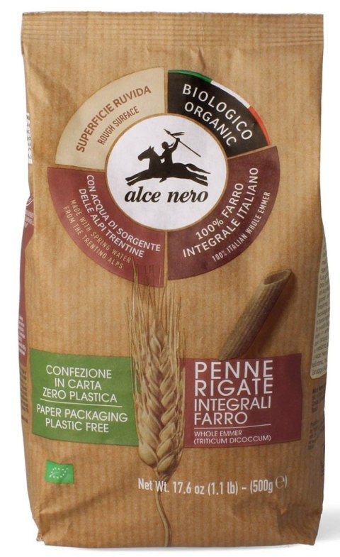 MAKARON (Z PŁASKURKI RAZOWY) PENNE BIO 500 g - ALCE NERO ALCE NERO (włoskie produkty)