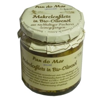 MAKRELA FILETY W BIO OLIWIE Z OLIWEK EXTRA VIRGIN 220 g (154 g) (SŁOIK) - PAN DO MAR PAN DO MAR (rybołówstwo zrównoważone)