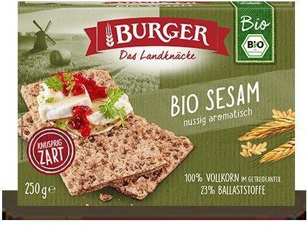 PIECZYWO CHRUPKIE BŁONNIKOWE ŻYTNIE RAZOWE Z SEZAMEM BIO 250 g - BURGER BURGER (pieczywo chrupkie, sucharki)