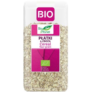 PŁATKI 4 ZBOŻA (ORKISZ, OWIES, JĘCZMIEŃ, ŻYTO) BIO 300 g - BIO PLANET BIO PLANET - seria RÓŻOWA (płatki, otręby, musli)