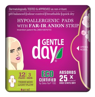 PODPASKI HIGIENICZNE MINI Z PASKIEM ANIONOWYM (TEENS) 12 szt. - GENTLE DAY GENTLE DAY (podpaski, tampony, wkładki)
