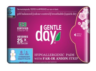 PODPASKI HIGIENICZNE Z PASKIEM ANIONOWYM NA NOC 8 szt. - GENTLE DAY GENTLE DAY (podpaski, tampony, wkładki)