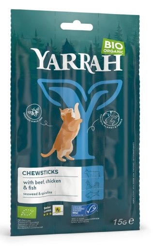 (DLA KOTA) PRZYSMAK - PAŁECZKI Z WOŁOWINĄ I RYBĄ BIO (3 x 5 g) 15 g - YARRAH YARRAH (karma dla kotów i psów)