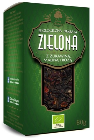 HERBATA ZIELONA LIŚCIASTA Z ŻURAWINĄ, MALINĄ I RÓŻĄ BIO 80 g - DARY NATURY DARY NATURY - herbatki