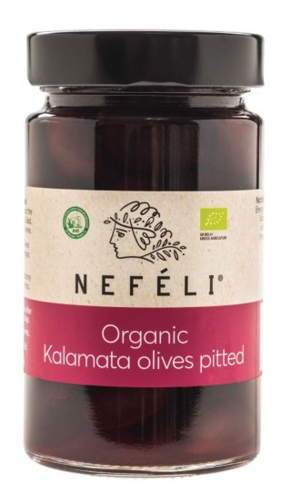 OLIWKI CZARNE KALAMATA BEZ PESTEK W ZALEWIE BIO 295 g (160 g) - NEFELI NEFELI (greckie oliwki i oliwy)