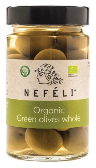 OLIWKI ZIELONE Z PESTKĄ W ZALEWIE BIO 300 g (165 g) - NEFELI NEFELI (greckie oliwki i oliwy)