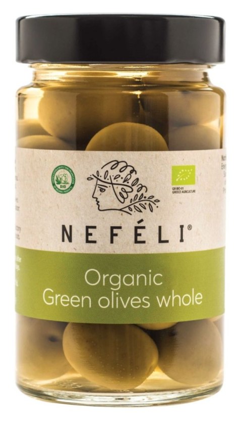 OLIWKI ZIELONE Z PESTKĄ W ZALEWIE BIO 300 g (165 g) - NEFELI NEFELI (greckie oliwki i oliwy)