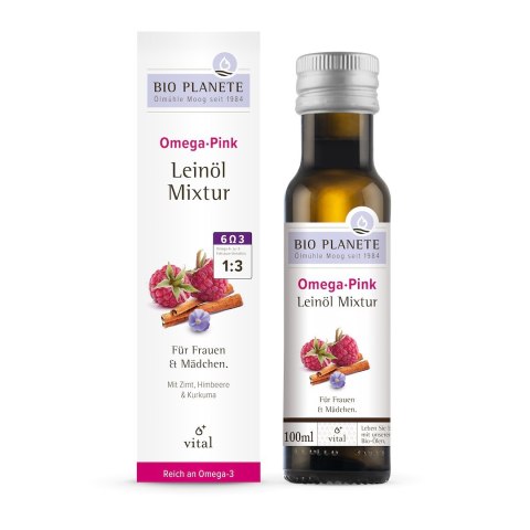 OMEGA PINK - MIESZANKA Z OLEJEM LNIANYM (MALINA, CYNAMON, KURKUMA) BIO 100 ml - BIO PLANETE BIO PLANETE (oleje i oliwy)