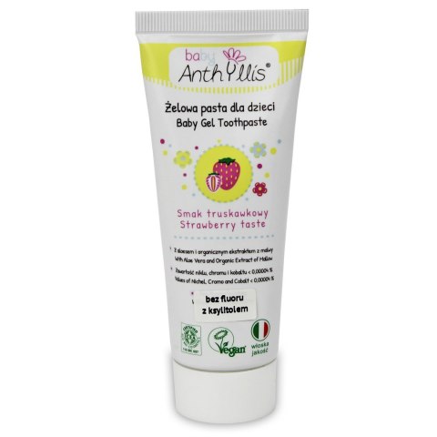 PASTA DO ZĘBÓW DLA DZIECI BEZ FLUORU OD PIERWSZEGO ZĄBKA TRUSKAWKOWA 75 ml - BABY ANTHYLLIS BABY ANTHYLLIS (kosmetyki dla dzieci)