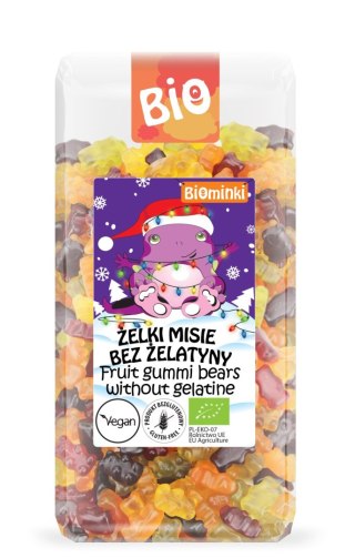 ŻELKI MISIE BEZ ŻELATYNY BEZGLUTENOWE BIO 500 g - BIOMINKI (EDYCJA ŚWIĄTECZNA)(PRODUKT SEZONOWY) BIOMINKI (przekąski dla dzieci, kaszki)