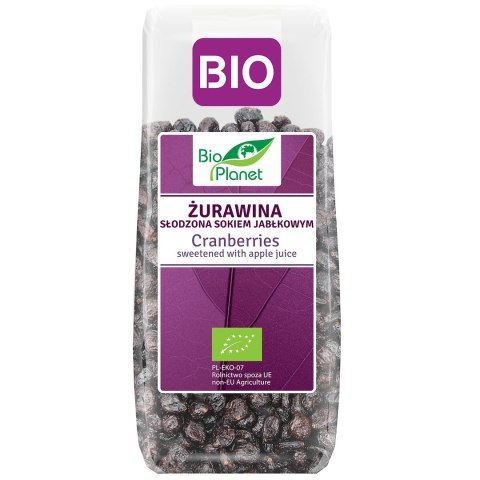 ŻURAWINA SŁODZONA SOKIEM JABŁKOWYM BIO 100 g - BIO PLANET BIO PLANET - seria FIOLETOWA (owoce suszone)