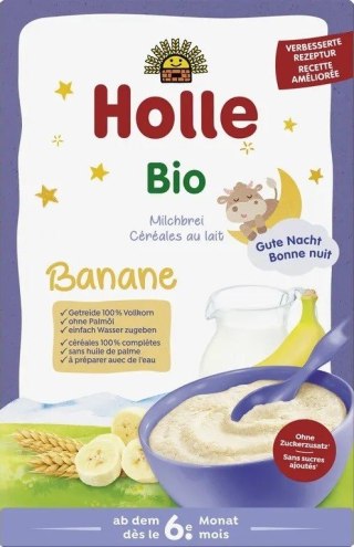 KASZKA PEŁNOZIARNISTA MLECZNO - BANANOWA BEZ DODATKU CUKRÓW OD 6 MIESIĄCA BIO 250 g - HOLLE HOLLE (żywność dla niemowląt)