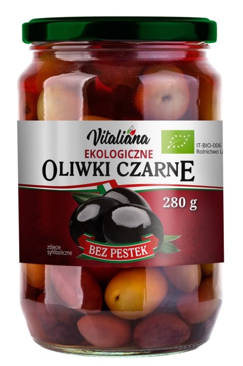 OLIWKI CZARNE BEZ PESTEK W ZALEWIE BIO 280 g (150 g) - VITALIANA VITALIANA (włoskie produkty)