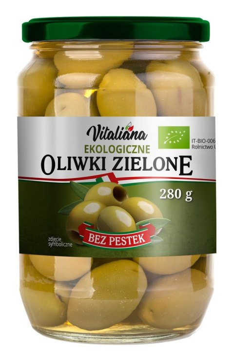 OLIWKI ZIELONE BEZ PESTEK W ZALEWIE BIO 280 g (150 g)- VITALIANA VITALIANA (włoskie produkty)
