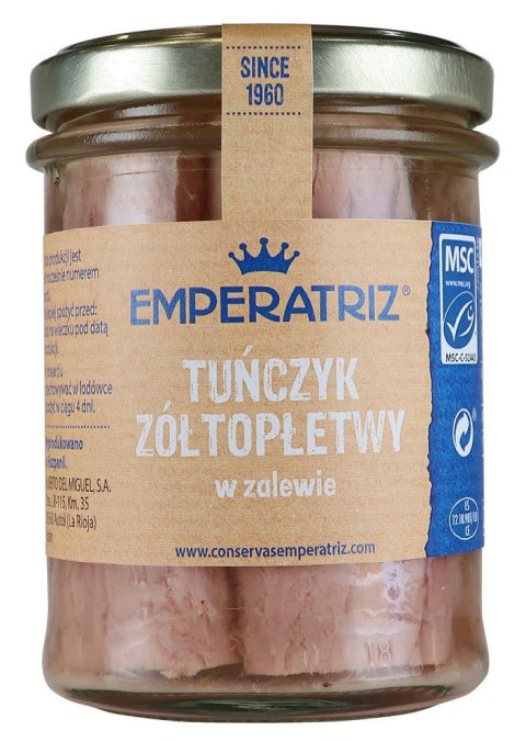 TUŃCZYK ŻÓŁTOPŁETWY FILETY MSC W SOSIE WŁASNYM 200 g (140 g) (SŁOIK) - EMPERATRIZ EMPERATRIZ (tuńczyki, sardynki, makrele)