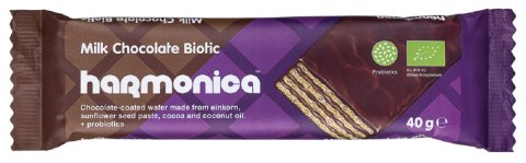 WAFELEK Z SAMOPSZY Z KREMEM MLECZNO - KAKAOWYM W POLEWIE Z CZEKOLADY MLECZNEJ Z PROBIOTYKAMI BIO 40 g - HARMONICA HARMONICA (wafelki)