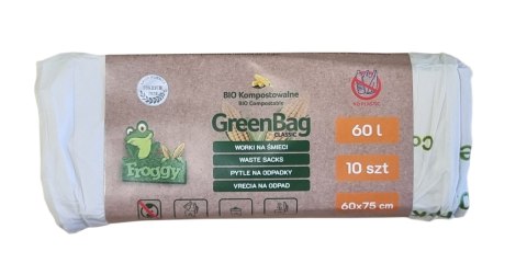 WORKI NA ODPADY BIO I ZMIESZANE (KOMPOSTOWALNE I BIODEGRADOWALNE) 60 L 10 szt - FROGGY (GREENBAG) FROGGY (worki na odpady)