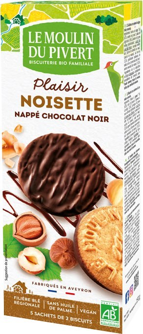 CIASTKA Z ORZECHAMI LASKOWYMI OBLANE CZEKOLADĄ GORZKĄ BIO 130 g - LE MOULIN DU PIVERT LE MOULIN DU PIVERT (ciastka, ciasteczka)