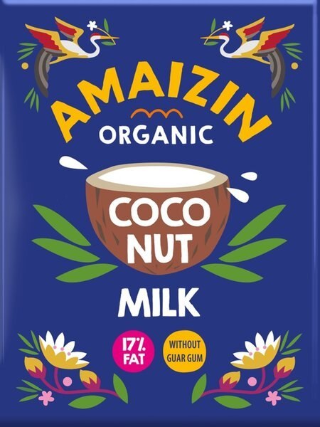 COCONUT MILK - NAPÓJ KOKOSOWY BEZ GUMY GUAR (17 % TŁUSZCZU) BIO 200 ml (KARTON) - AMAIZIN AMAIZIN (napoje kokosowe, tortilla, chipsy, inne)