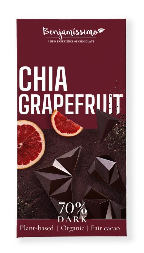 CZEKOLADA GORZKA CHIA - GREJPFRUT BEZGLUTENOWA BIO 60 g - BENJAMISSIMO BENJAMISSIMO (czekolady, migdały, orzeszki)