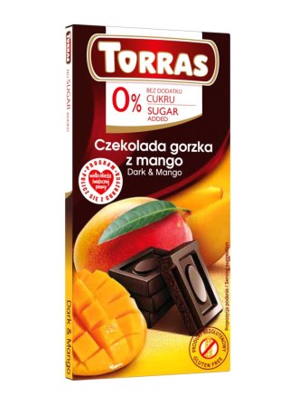 CZEKOLADA GORZKA Z MANGO BEZ DODATKU CUKRÓW BEZGLUTENOWA 75 g - TORRAS TORRAS (czekolady bez dodatku cukru)