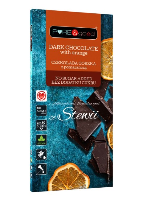 CZEKOLADA GORZKA Z POMARAŃCZĄ ZE STEWIĄ BEZ DODATKU CUKRÓW BEZGLUTENOWA 125 g - PURE&GOOD PURE&GOOD (czekolady, ciastka, przetwory)