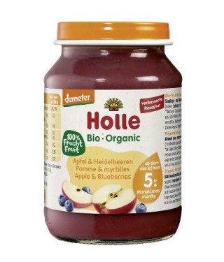 JABŁKO - BORÓWKA BEZ DODATKU CUKRÓW BEZGLUTENOWE OD 5 MIESIĄCA DEMETER BIO 190 g (SŁOIK) - HOLLE HOLLE (żywność dla niemowląt)