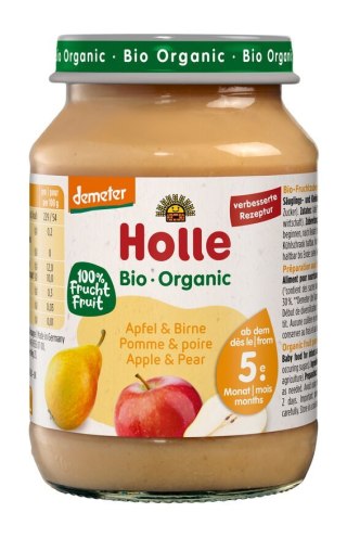 JABŁKO - GRUSZKA BEZ DODATKU CUKRÓW BEZGLUTENOWE OD 5 MIESIĄCA DEMETER BIO 190 g (SŁOIK) - HOLLE HOLLE (żywność dla niemowląt)