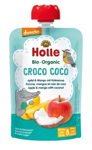 MUS KOKOSOWY KROKODYL (JABŁKO - MANGO - KOKOS) BEZ DODATKU CUKRÓW OD 8 MIESIĄCA DEMETER BIO 100 g - HOLLE HOLLE (żywność dla niemowląt)