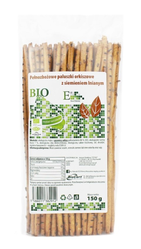 PALUSZKI ORKISZOWE PEŁNOZIARNISTE Z SIEMIENIEM LNIANYM BIO 150 g - ENVOY ENVOY (paluszki)