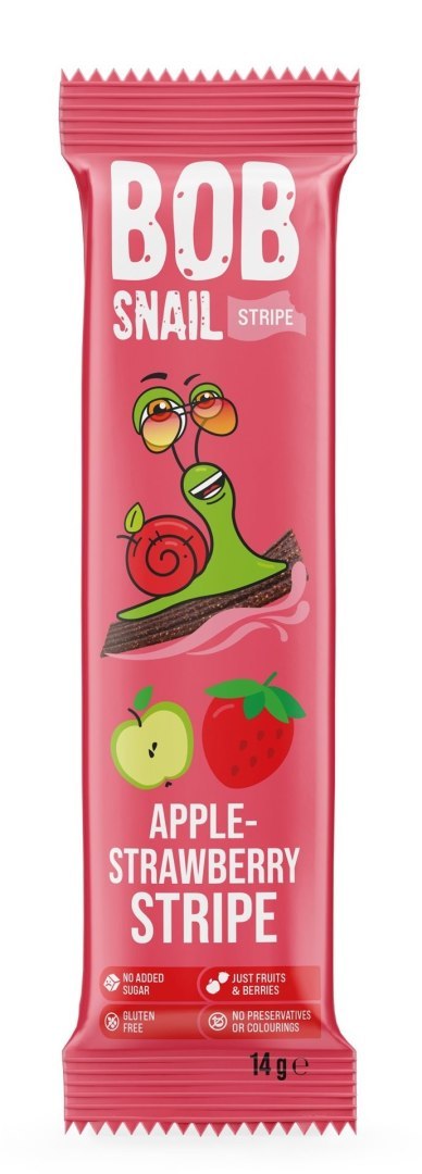 PRZEKĄSKA STRIPE JABŁKO - TRUSKAWKA BEZ DODATKU CUKRÓW BEZGLUTENOWA 14 g - BOB SNAIL BOB SNAIL (przekąski owocowe)