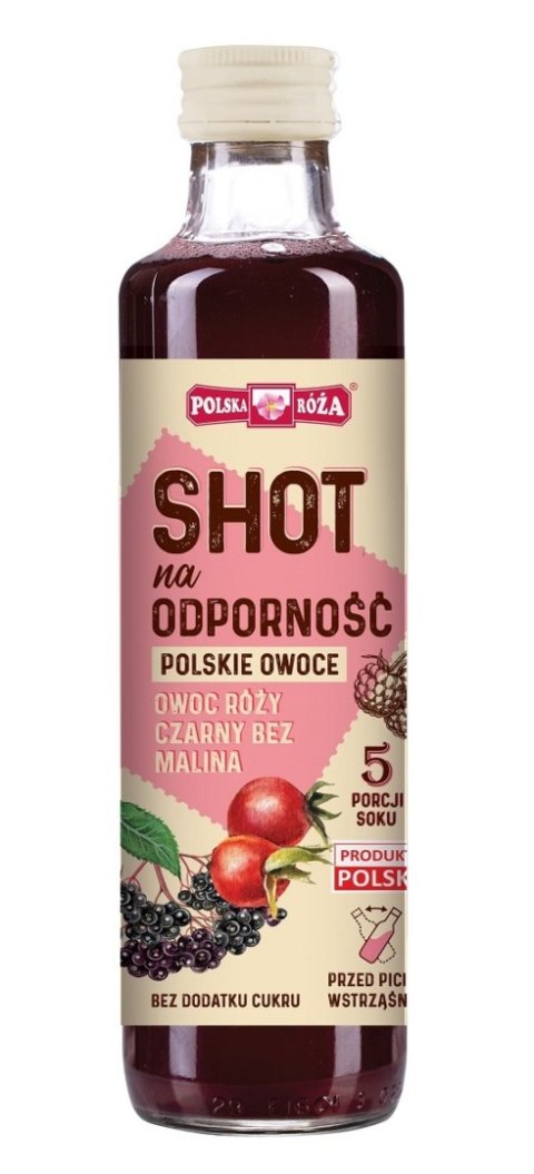 SHOT NA ODPORNOŚĆ NFC OWOC RÓŻY - CZARNY BEZ - MALINA BEZ DODATKU CUKRÓW 250 ml - POLSKA RÓŻA POLSKA RÓŻA (soki owocowe, syropy, shoty)
