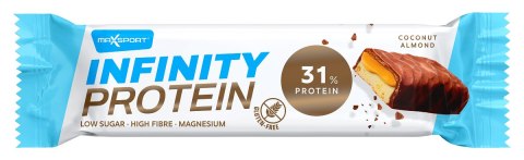 BATON PROTEINOWY Z KARMELEM, KOKOSEM I MIGDAŁAMI W CZEKOLADZIE MLECZNEJ BEZGLUTENOWY 55 g - MAXSPORT MAXSPORT (batony, kremy, makarony)