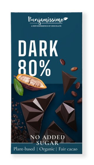 CZEKOLADA GORZKA 80 % BEZ DODATKU CUKRÓW BEZGLUTENOWA BIO 60 g - BENJAMISSIMO BENJAMISSIMO (czekolady, migdały, orzeszki)