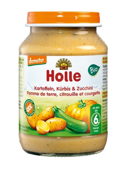 DYNIA Z CUKINIĄ I ZIEMNIAKAMI BEZ DODATKU CUKRÓW BEZGLUTENOWE OD 6 MIESIĄCA DEMETER BIO 190 g - HOLLE HOLLE (żywność dla niemowląt)