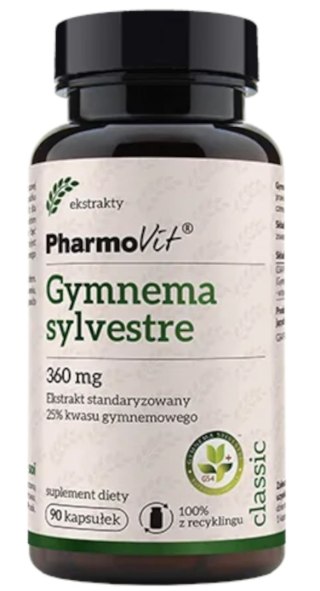GURMAR EKSTRAKT (GYMNEMA SYLVESTRE) (360 mg) BEZGLUTENOWA 90 KAPSUŁEK - PHARMOVIT (CLASSIC) PHARMOVIT (suplementy diety)