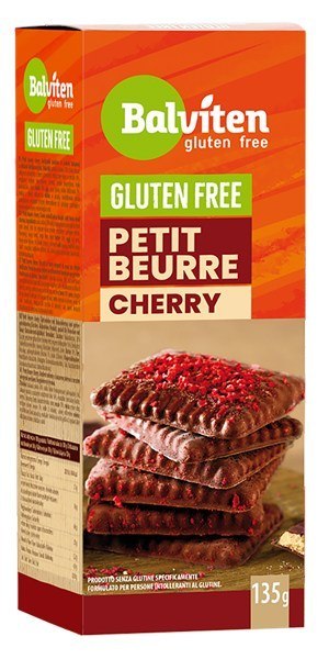 HERBATNIKI PETIT BEURRE W POLEWIE KAKAOWEJ Z WIŚNIAMI LIOFILIZOWANYMI BEZGLUTENOWE 135 g - BALVITEN BALVITEN (chleby, mieszanki do wypieku)