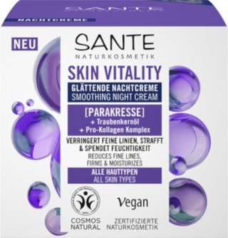 KREM DO TWARZY NA NOC WYGŁADZAJĄCY Z PARAKRESEM, OLEJEM Z PESTEK WINOGRON I KOMPLEKSEM PRO-KOLAGENOWYM ECO 50 ml - SANTE SANTE (kosmetyki)
