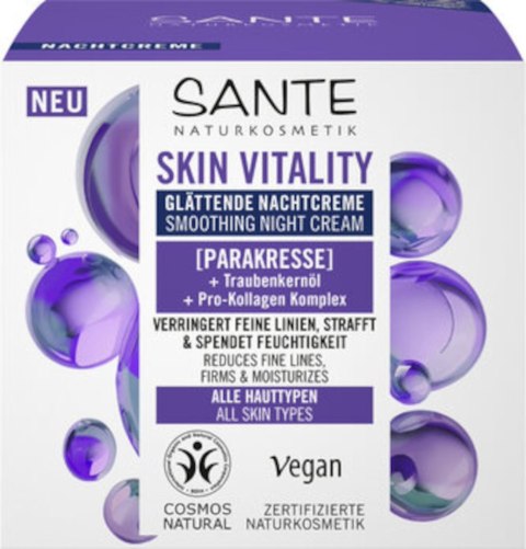 KREM DO TWARZY NA NOC WYGŁADZAJĄCY Z PARAKRESEM, OLEJEM Z PESTEK WINOGRON I KOMPLEKSEM PRO-KOLAGENOWYM ECO 50 ml - SANTE SANTE (kosmetyki)