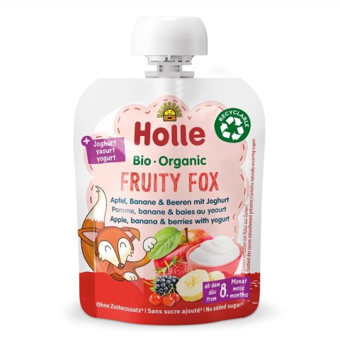 MUS OWOCOWY LISEK (JABŁKO - BANAN - OWOCE LEŚNE - JOGURT) BEZ DODATKU CUKRÓW OD 8 MIESIĄCA BIO 85 g - HOLLE HOLLE (żywność dla niemowląt)