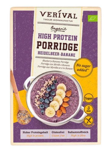 OWSIANKA PROTEINOWA Z BORÓWKĄ I BANANEM BEZ DODATKU CUKRÓW BEZGLUTENOWA BIO 350 g - VERIVAL VERIVAL (produkty śniadaniowe)