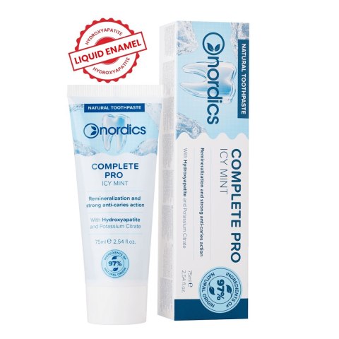 PASTA DO ZĘBÓW REMINERALIZUJĄCA COMPLETE PRO Z PŁYNNYM SZKLIWEM BEZ FLUORU 75 ml - NORDICS NORDICS (pasty do zębów, szczoteczki)