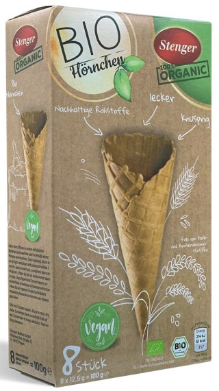 ROŻKI WAFLOWE DO LODÓW BIO (8 x 12,5 g) 100 g - STENGER (PRODUKT SEZONOWY) STENGER (wafelki do lodów)