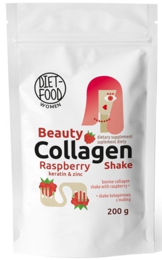 SHAKE KOLAGENOWY Z KERATYNĄ, CYNKIEM I MALINĄ W PROSZKU 200 g - DIET-FOOD (WOMEN) DIET-FOOD