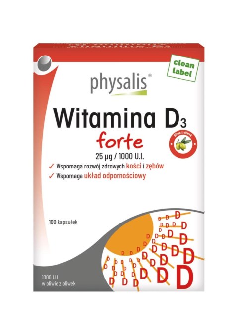 WITAMINA D3 25 µg (1000 j.m) FORTE 100 KAPSUŁEK - PHYSALIS PHYSALIS (olejki eteryczne, suplementy)