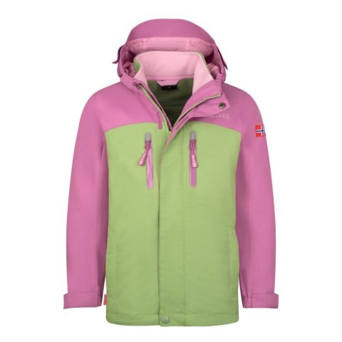 Kurtka wodoodporna 3w1 dziecięca dla dziewczynki Trollkids Girls Bryggen 3in1 Jacket mallow pink/pistachio green/wild rose (419- Trollkids
