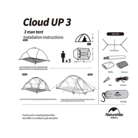 Naturehike Namiot Cloud Up 3 20D Updated NH18T030-T-Forest Green