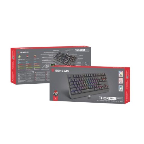 GENESIS Thor 230 TKL klawiatura Gaming USB + RF Wireless + Bluetooth QWERTY Szary