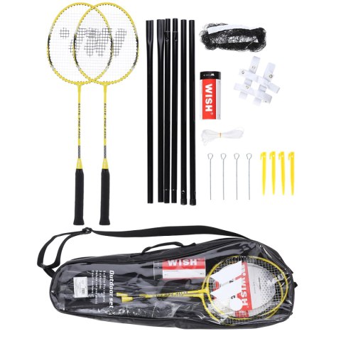 ALUMTEC 4466 ZESTAW RAKIET DO BADMINTONA ŻÓŁTY 2SZT + LOTKI 3 SZT + SIATKA + LINIE WISH WISH