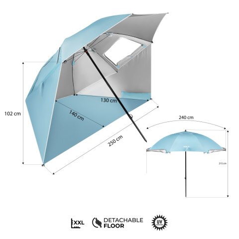 NC17114 PARASOL/PARAWAN PLAŻOWY 2W1 XXL 240 CM NIEBIESKI NILS NILS